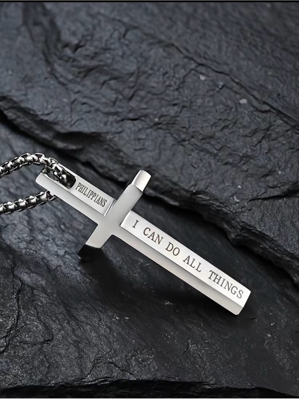 Stainless Steel Cross Necklace Philippians 4:13